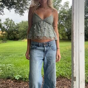 Thirty/Thirty Dusty Blue Floral Lace Babydoll Cami Top Size Medium Dollette
